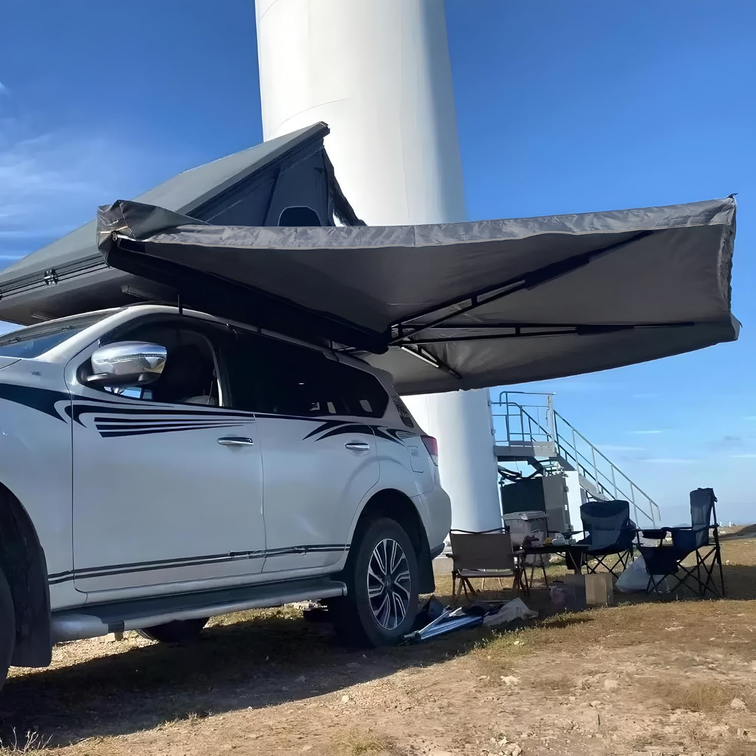 AUVENT ORBITAL 270° XL AUTOPORTANT GRIS 230CM + LED INTÉGRÉES – CÔTÉ GAUCHE – DJEBELXTREME